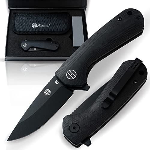 Holtzman's Gorilla Survival Peasant Folding Knife with G10 Tactical Handle, D2 Steel Blade, Gift Box Set (Black) - Great for Everyday Carry