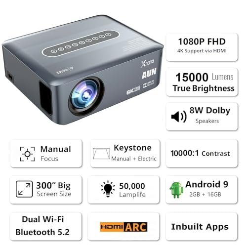 Image of AUN X1 Android Native 1080p Full HD Projector for Home 4k Google Widevine L1 Certified Voice Remote 8000 Lumens Android 9 Dolby Audio 2.4G /5G WiFi Bluetooth 5 Supports 8K Decode AUN Projector Bag
