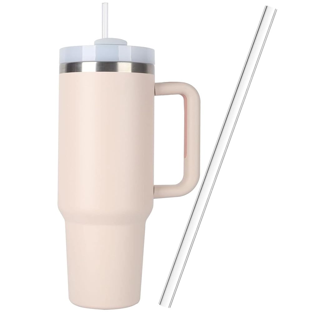 Tumbler 40ozStone quartz white, Tumbler 40oz, FlowState Stainless Steel Vacuum Insulated Tumbler with Lid and Straw for Water, Iced Tea or Coffee, Smoothie and More, Rose Quartz