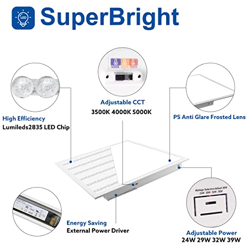 Elecall Led Flat Panel Light 2X2 Ft Ul Dlc Premium 5070Lm,3Cct Selectable 3500/4000/5000K, 0-10V Dimmable Backlit Drop Ceiling Panels Led Troffer Led Lay For Office Library Hospital,Energy Efficient #TOP3