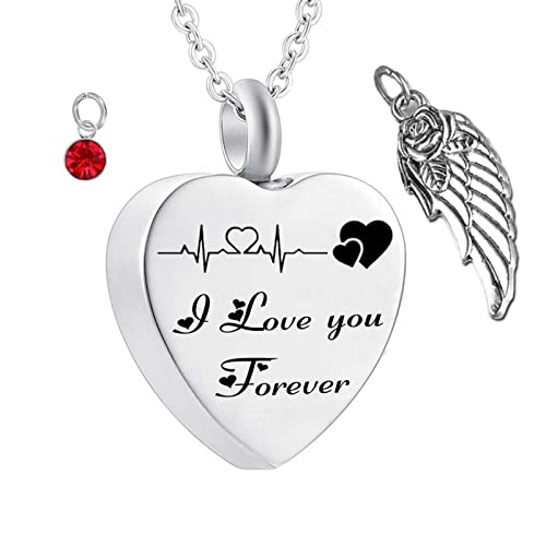 Wycian Collar en Forma de Corazon, Collar para Ceniza Acero Inoxidable con ala de Piedra de Nacimiento para Recuerdo Memorial Cover
