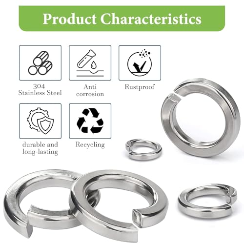 Vifmy SS-304-SLW Spring Lock Washers Assortment Kit(1000 Pack), M2 M2.5 M3 M4 M5 M6 M8 M10 M12 Metric Split Lock Washer Set,304 Stainless Steel Lock Washers thumb #3