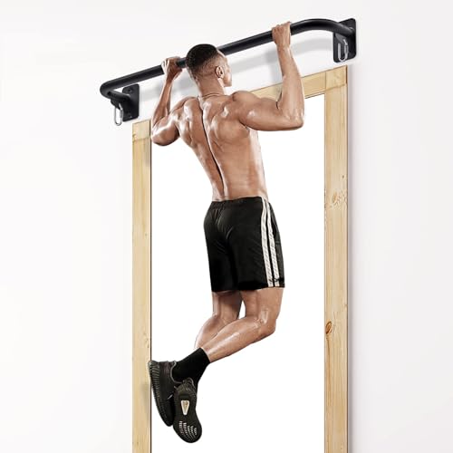 SELEWARE Optrekstang, deurkozijn, klimoptrekstang, wandmontage, lattrekstangen, thuis, gym, workout, uitrusting met weerstandsband, haken, ondersteunt tot 120 kg - Afbeelding 6