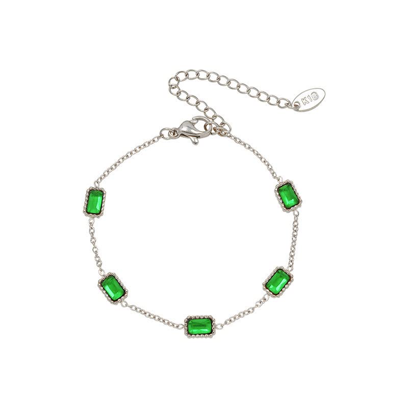 14K Gold Bracelet with Five Square Cut Emeralds, Adjustable Linked Bracelet Design for Any Wrists, Elegant Gift for Her