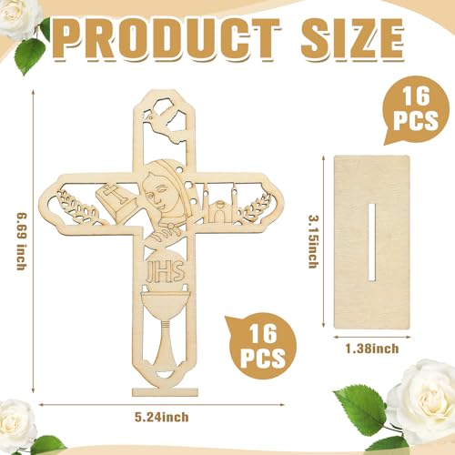 Image of Marsui 16 Pcs Wooden Baptism Centerpieces for Table, Recuerdos De Bautizo para Religious Catholic Table Decor for Lent Easter Christening Communion Baby Shower Wedding School Church(Jhs)
