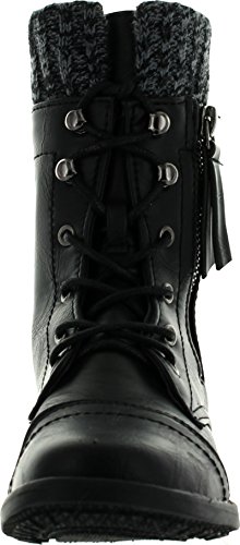 JJF Shoes Justina58k Kids Leatherette Sweater Cuff Lace Up Zip Decor Mid Calf Ankle Combat Boots3