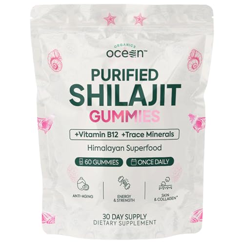 Organics Ocean Shilajit for Men and Women - Shilajit Supplement with Vitamin B12 Chromium and Selenium for Age-Defying Energy Hormone Support - Pumpkin Cocoa Flavor - 60 Gummies