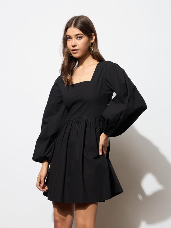 Image of barcino Black Poplin Back Tie Knot Dress