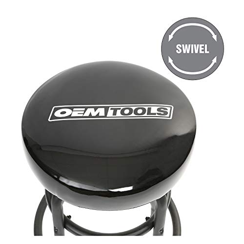 OEMTOOLS Juego de 2 Butacos Giratorios con Anillo para Pies, 30.5in Alto x 14in Ancho, Estructura de Acero, Asiento de Vinilo, Acabado Negro Mate miniatura 4