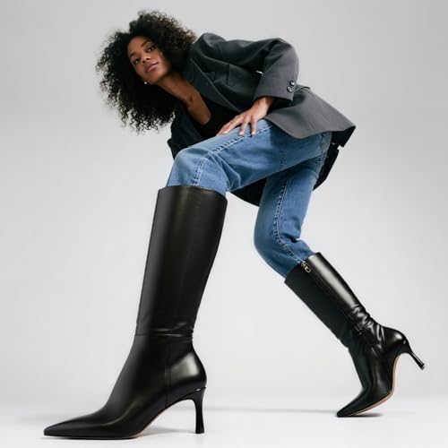 MIRAAZZURRA Kitten Heel Knee High Boots for Women Pointed Toe 2.56" Mid Heel Tall Boots with Side Zipper for Daily Work Party2