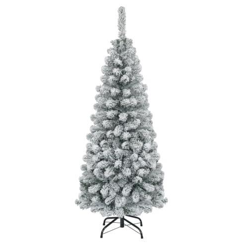Goplus 4.5ft Snow Flocked Pencil Christmas Tree with 242 Branch Tips, White