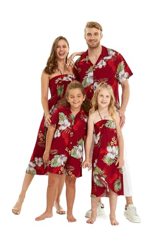Image of Matchable Family Hawaiian Luau Men Women Girl Boy Clothes in Pineapple Garden Burgundy