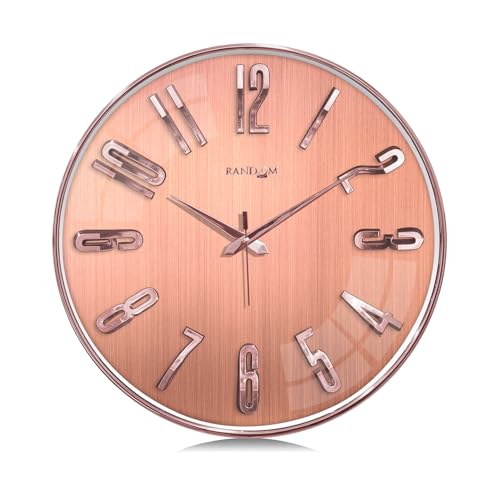 Image of RANDOM Sweep Silent Wall Clock, Non-Ticking Quartz Movement with 3D Foiling Numbers. (Rose Gold)