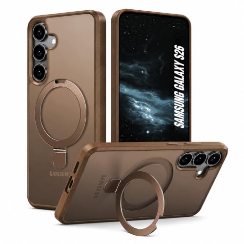 Image of AIBEX Back Cover OStand for Samsung S26 5G MagSafe Compatible | Ring Kickstand with Magnetic Alloy Ring Metal | Wireless Charging Support | Scratch Resistant Slim Thin | Armor Protection Case - Brown