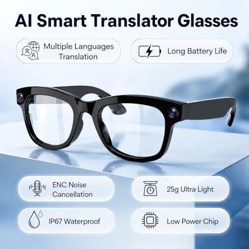 Image of Futopia AIVIS-M AI Smart Glasses with 5MP Camera & ChatGPT - IP67 Waterproof Smart Eyewear for Men & Women - 1080p Video Recording, Real-Time Translation, Open-Ear Audio & Bluetooth 5.3 - Matte Black