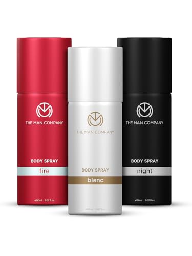 The Man Company Body Spray Combo Pack For Man, Blanc, Fire & Night | Long-Lasting Fragrance | Fresh scent for daily office wear | Everyday Use Deo, 150ml (Pack Of 3)