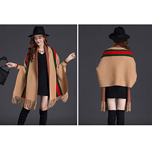 LIULIFE Tassel Shawl Spring Autumn Women's Cloak Scarf Dual-use Cardigan with Sleeves Cape Poncho,Brown-OneSize3