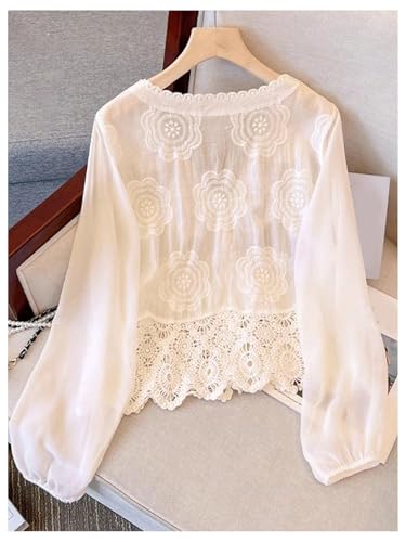 MakeMeChic Women's Button Down Shirt Floral Hollow Out Sheer Mesh Top Blouse2