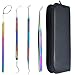 AAProTools 4 Pcs Multi Rainbow Basic Economy Professional Dental Hygiene Plaque Remover Set, Dental Scaler Explorer Excavator Mouth Mirror Tweezer Plier w/Case Instruments Home College Use for Adults