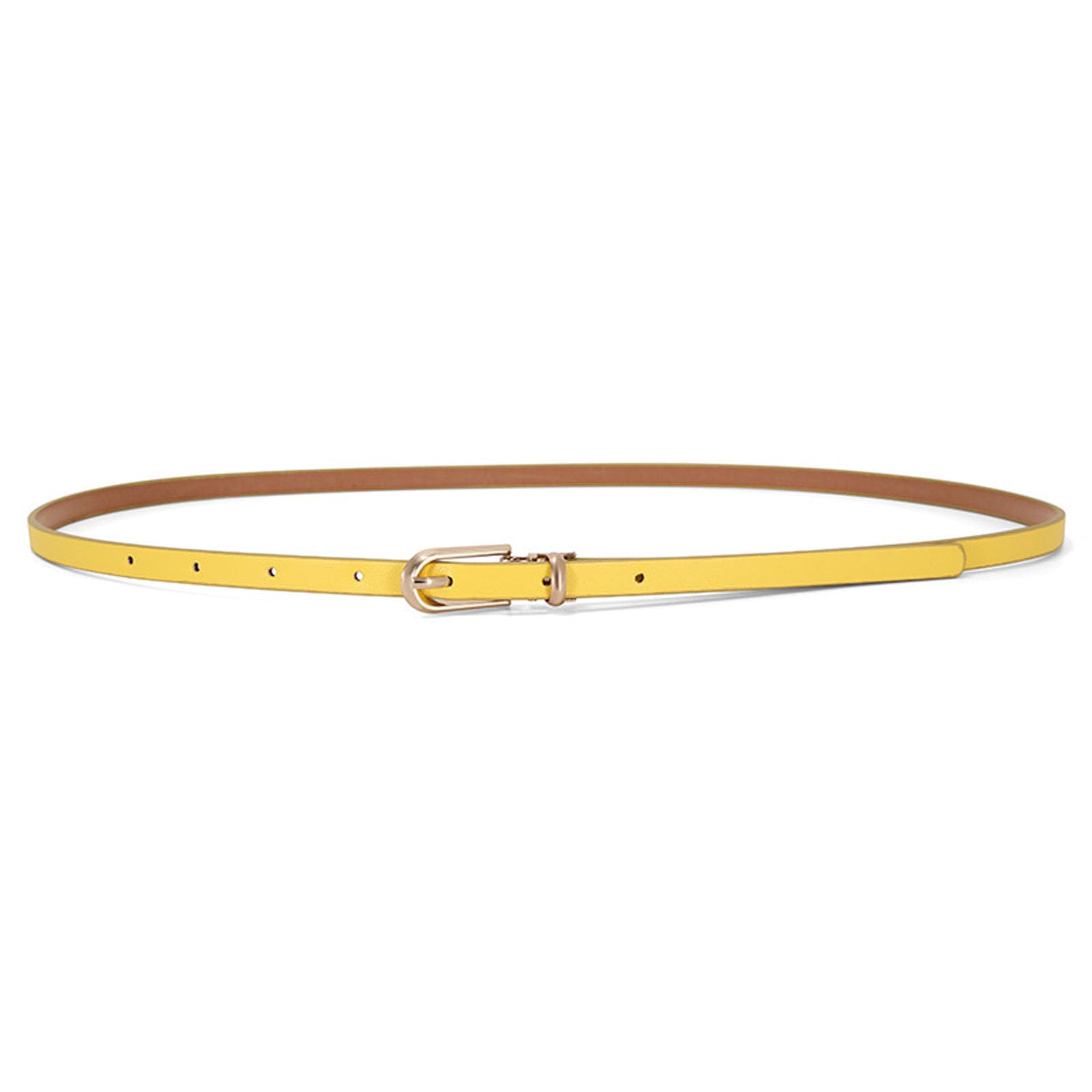 Zirax Women Skinny Leather Belt Adjustable Thin Waist Belts with Alloy Buckle for Dresses Jeans Pants Ladies Fashion Waistband (Yellow, 105, Centimeters)