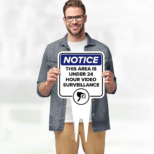 Image of Notice, This Area is Under 24 Hour Video Surveillance Sign, 11x21, Heavy Duty Integrated Ground Stakes, Indoor /Outdoor Use, Rust Free Aluminum Composite, Made in USA by My Sign center