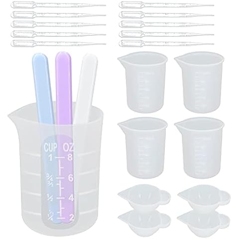 Hearkey Silicone Measuring Cup Set for Epoxy Resin, 250 ml, 100 ml, 250 ml, 100 ml Resin Cup, Mixing Sticks, Plastic Transfer Pipettes, for Moulds, Crafts, Jewellery Making, Acrylic Paint Cover