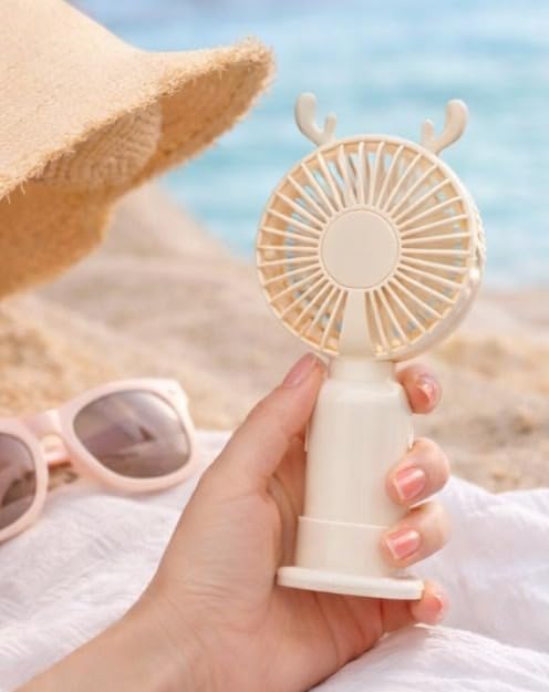 Image of Mini Portable Fan for kids Powerful Hand Fan with Lights 3 Speed Personal Small Desk Fan With Base, Lightweight Rechargeable Handheld Fan For Girl Women Indoor Outdoor 15 Cm