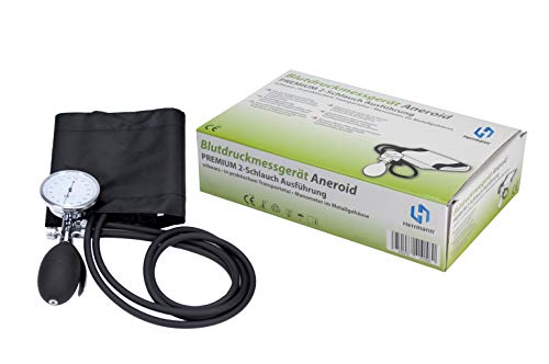 Blutdruckmanschette Schwarz | Aneroid Blutdruckmessgerät für Ihren Oberarm | 2 Schlauch-System mit Klettmanschette | stoß - und