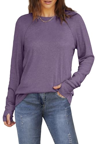Image of XIEERDUO Womens Tunic Tops to Wear with Leggings Long Sleeve Thumb Hole Shirts Crew Neck Curved Hem