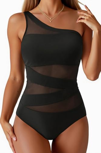 Tempt Me Women One Piece Swimsuit - One Shoulder Bathing Suits Sexy Cutout Mesh Swimwear3