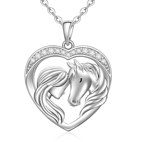 Horse Necklace for Women 925 Sterling Silver Horse Pendant Necklace Heart Equestrian Mothers Day Lover Gifts