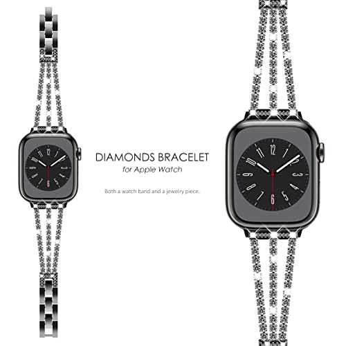 Fullife Compatible with Apple Watch Strap 46mm 45mm 44mm 42mm(Series 3 2 1),Women Sparkling Crystal Bling Bracelet Straps Replacement Band for iWatch SE Series 11/10/9/8/7/6/5/4/3/2/1,Bling Black - Image 2