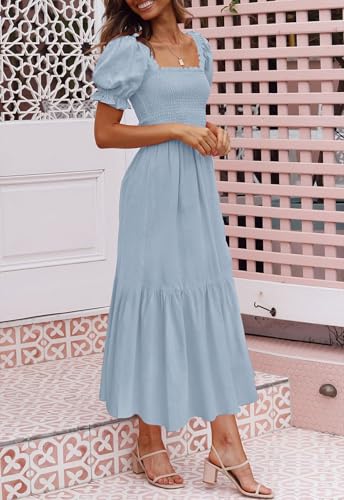 Image of ZESICA Women's 2026 Summer Boho Floral Print Dress Square Neck Ruffle Swing Beach Vacation Long Maxi Dresses