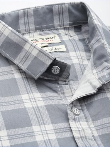 Image of Majestic Man Slim Fit Pure Cotton Checked Half Sleeve Casual Shirt