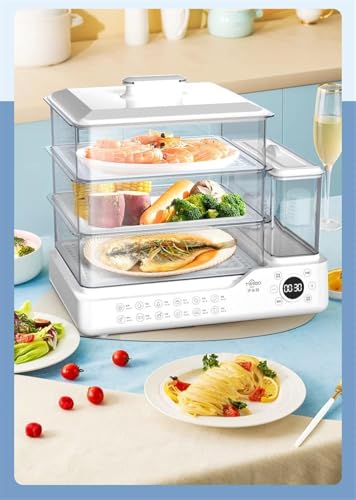 Vaporiera elettrica per alimenti, a 3 livelli, multifunzione, digitale, con timer per una cottura rapida e simultanea