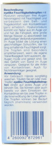 Eyelike Augentropfen mit Hyaluron - ideal für Kontaktlinsen - spendet langanhaltend Feuchtigkeit und verbessert Seh- und - 15 ml