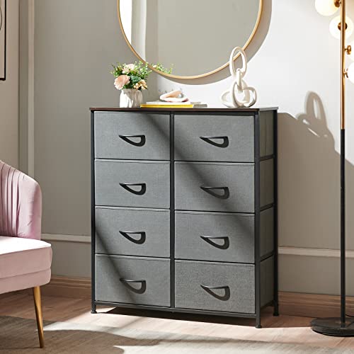 Somdot-Dresser-for-Bedroom-with-8-Drawers-4-Tier-Wide-Storage-Chest-of-Drawers-with-Removable-Fabric-Bins-for-Closet-Nursery-Bedside-Living-Room-Laundry-Entryway-Hallway-Charcoal-GreyDark-Walnut