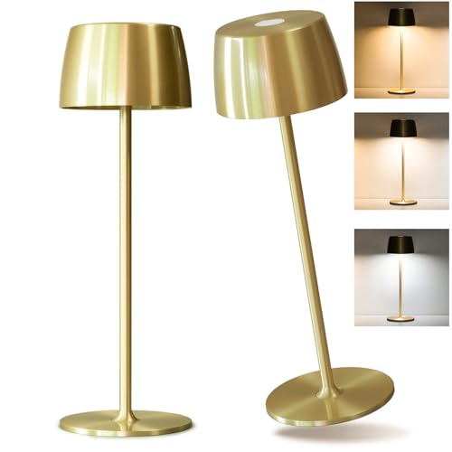 Rechargeable Cordless Table Lamp - 5000mAh Battery IP54 USB-C LED Touch Dimming for Dining/Patio/Camping/Bedside Portable Indoor Outdoor Lighting (2 Pack Gold)