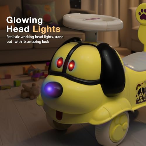 Image of Scooby Ride on Cars for Kids | Portable Baby Push Ride-ons with Music & Toy Storage | Indoor Kids Car with Lights & Safety Backrest | Outdoor Rider Cars for Kid 1 to 3 Years (Yellow)