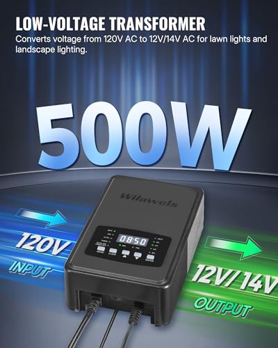Image of 500W Low Voltage Landscape Transformer, Weatherproof Outdoor Low Voltage Transformer, 120V AC to 12 /14V AC, Landscape Lighting Transformer with Timer and Photocell Sensor, ETL Listed D14LT06