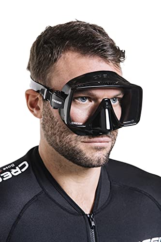 Image of CRESSI since 1946 - SF1 Mask - Frameless Square Mask with Tempered Lens for Freediving and Snorkelling, Black /380 UV /Orange Blue Lens, One Size Unisex