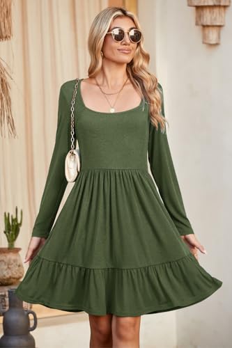 Image of Newshows Women's 2026 Summer Casual Square Neck Ruffle A Line Beach Vacation Sundress Work Business Dress with Pockets