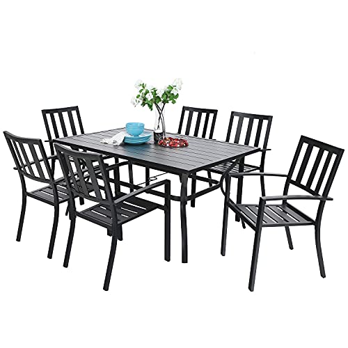 PHI VILLA 7 Piece Metal Outdoor Patio Dining Bistro Sets with Umbrella Hole - 60" x 37.8" Rectangle Patio Table and 6 Backyard Garden Outdoor Chairs,Black PHI VILLA 7 Piece Metal Outdoor Patio Dining Bistro Sets with Umbrella Hole - 60" x 37.8" Rectangle Patio Table and 6 Backyard Garden Outdoor Chairs,Black