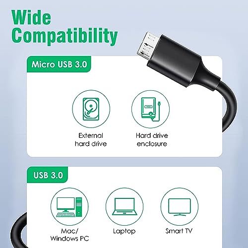 Image of NISHTECH High Speed Data Sync USB 3.0 Type A Male to Micro B Cord for Wd /Seagate /Toshiba /Samsung /Hitachi, Etc External Hard Disk /Drives Cables (Black) (1.5Ft)