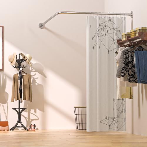 Image of Stretchable 304 Stainless L Shaped Bathroom Bathtub Corner Shower Curtain Rod Rack (24 inch-37 inchx24 inch-37 inch), Drill Free Install, for Bathroom, Clothing Store, Private space