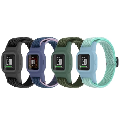 ESeekGo Elastic Bands Compatible with Garmin Vivofit Jr 3 for Kids, Colorful Nylon Stretchy Straps with Protective Case Adjustable Replacement Bands Accessories for Girls Boys