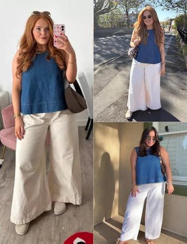 Xiaoxuemeng Womens Denim Top Y2K Sleeveless Jean Tank Tops for Women Crewneck Loose Fit Denim Tank Tops2
