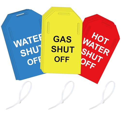 Shut Off Valve Tag 15 Pack Yellow Gas Shut off Blue Water Shut off Red Hot Water Shut off Tags - Plastic Valve Identifier Tag Plumbing Identification Pipe Tags For Rental Realtor 3 x 5 Inch