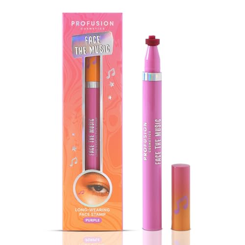 Profusion Cosmetics It's a Vibe Face Stamp - Long wearing with quick-dry formula, Colored stamp in Star, Heart and Music Note Styles for Attractive Looks, Purple