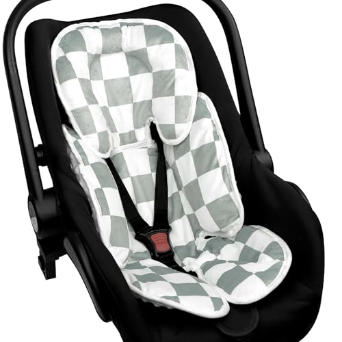 Image of DILIMI Infant Car Seat Insert, 2-in-1 Carseat Head Support for Newborn, Soft Baby Head Support for Car Seat, Stroller, Bouncers, Green Checkered